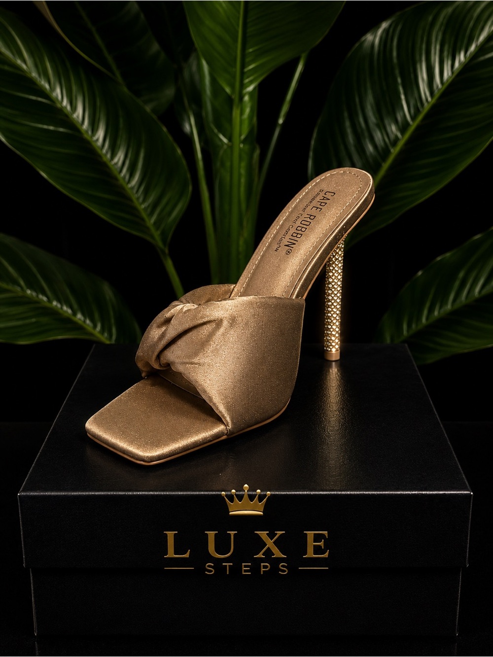 Cape Robbin Metallic Gold Satin Knot Mule Heel
